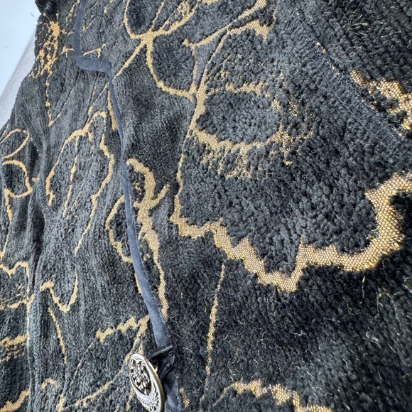 Vintage Floral Asian Jacket Women L Black Gold Carpet Velvet Tapestry Coat - Picture 8 of 8
